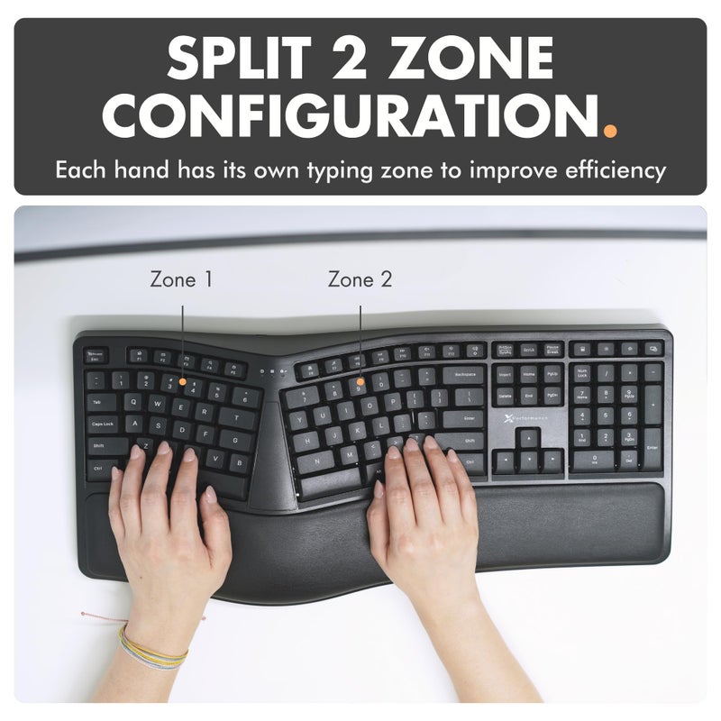 X9 Performance X9 Wireless Ergonomic Keyboard with Cushioned Wrist Rest - Type Comfortably Longer - Wireless Split Keyboard for Laptop, PC & Chrome Computer with 110 Ergo Keys & 5ft Cable - Image 4